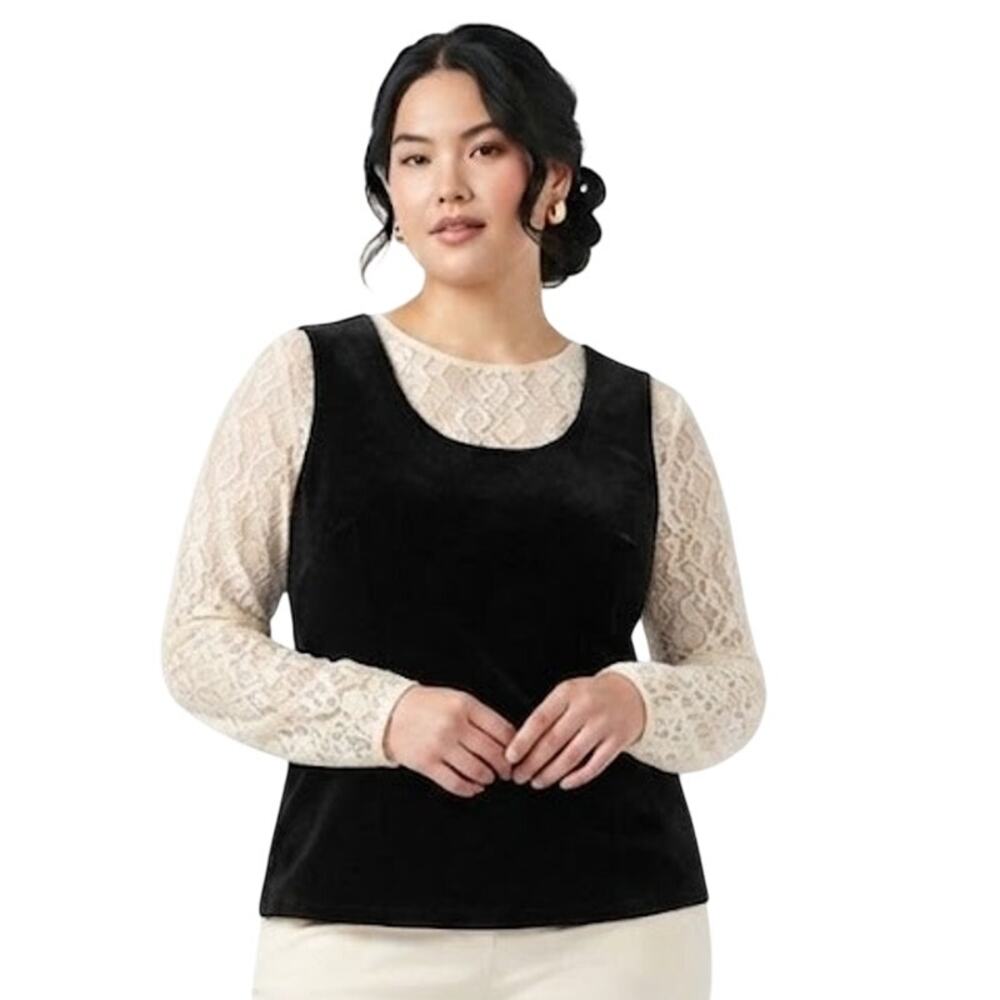 NOTATIONS Black Velvet Sleeveless Vest Layering Fall Winter Plus Size 1X